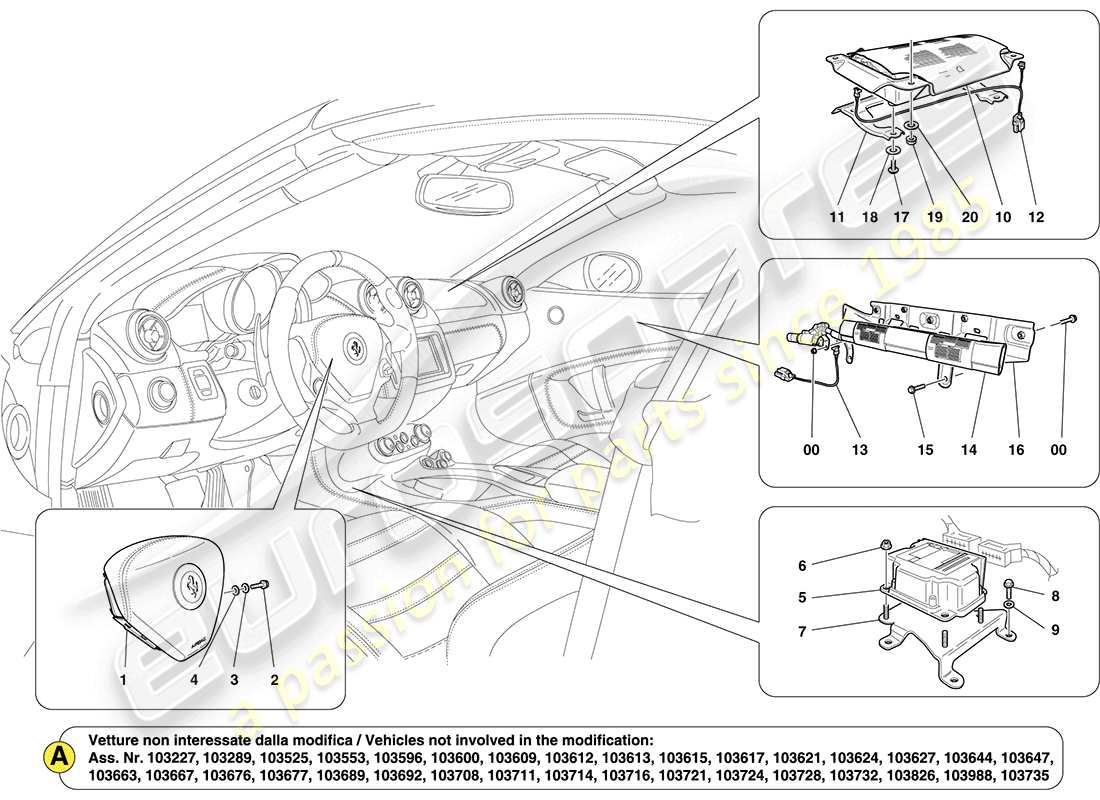 ferrari california (usa) airbag system part diagram