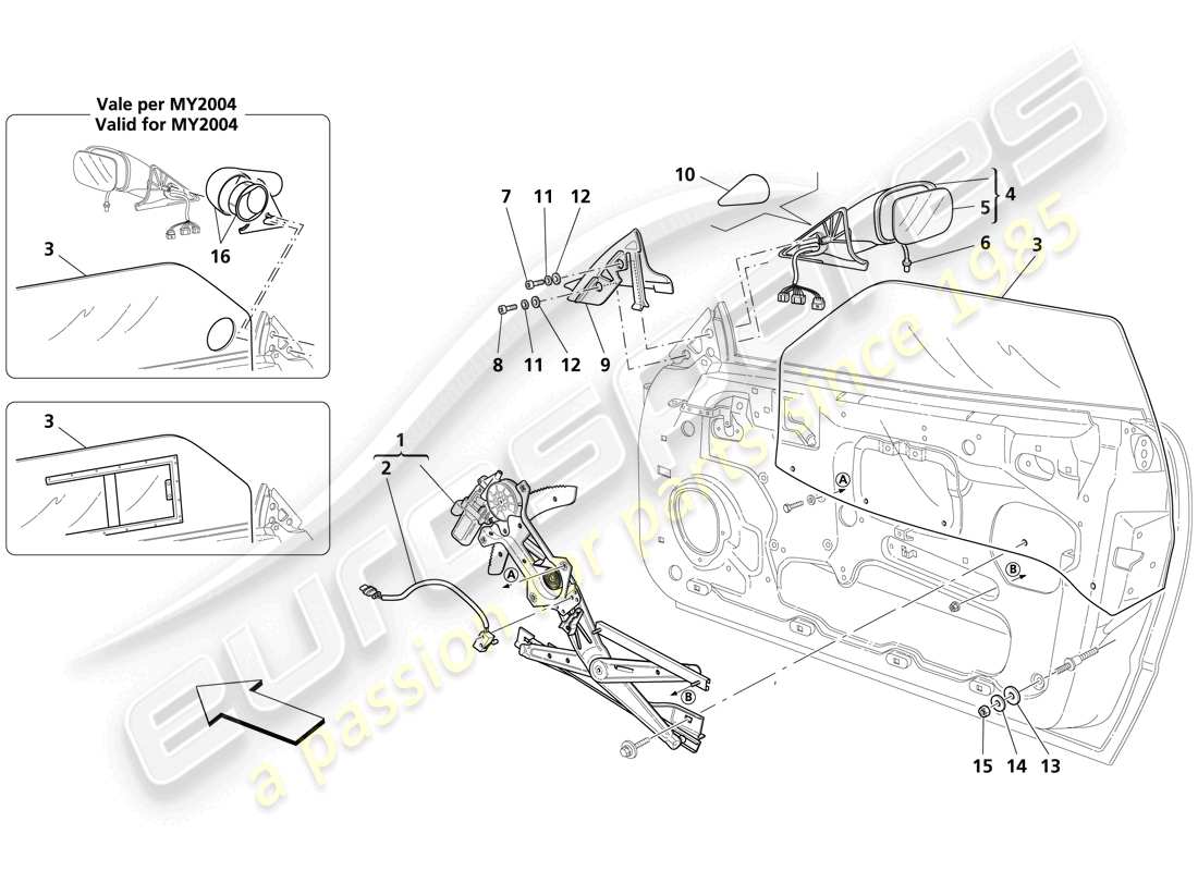 maserati trofeo doors - power window and rearview mirror part diagram