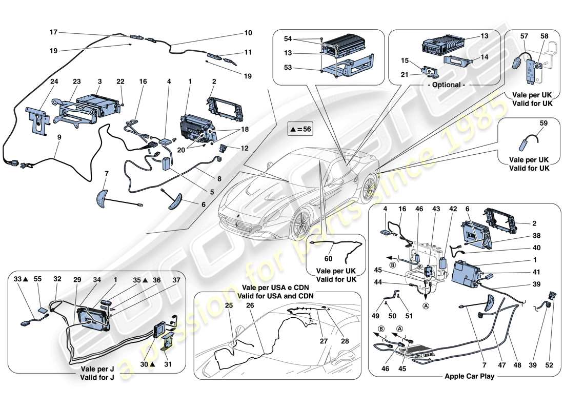 ferrari california t (usa) infotainment system part diagram