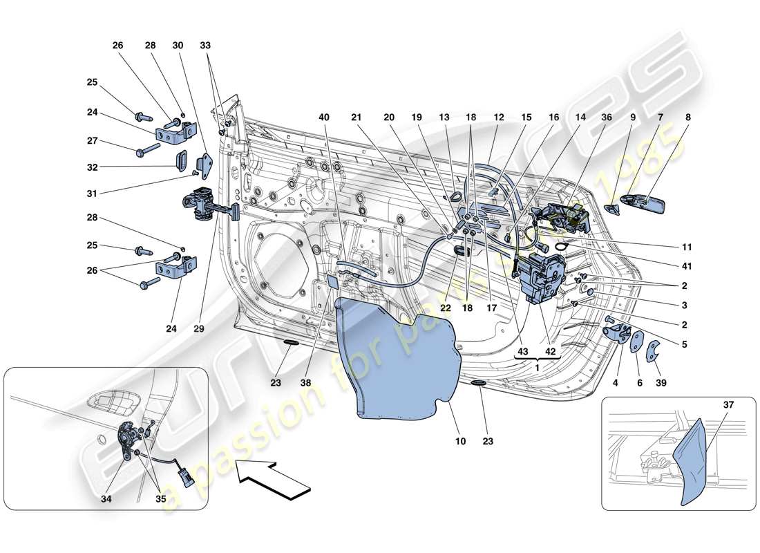 ferrari 488 gtb (europe) doors - opening mechanisms and hinges part diagram