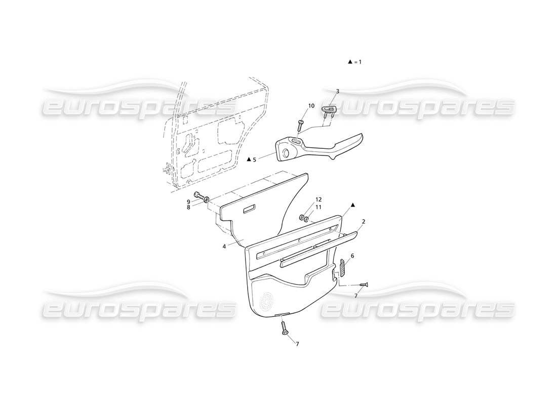 maserati qtp v8 evoluzione inner trims: rear door panels part diagram