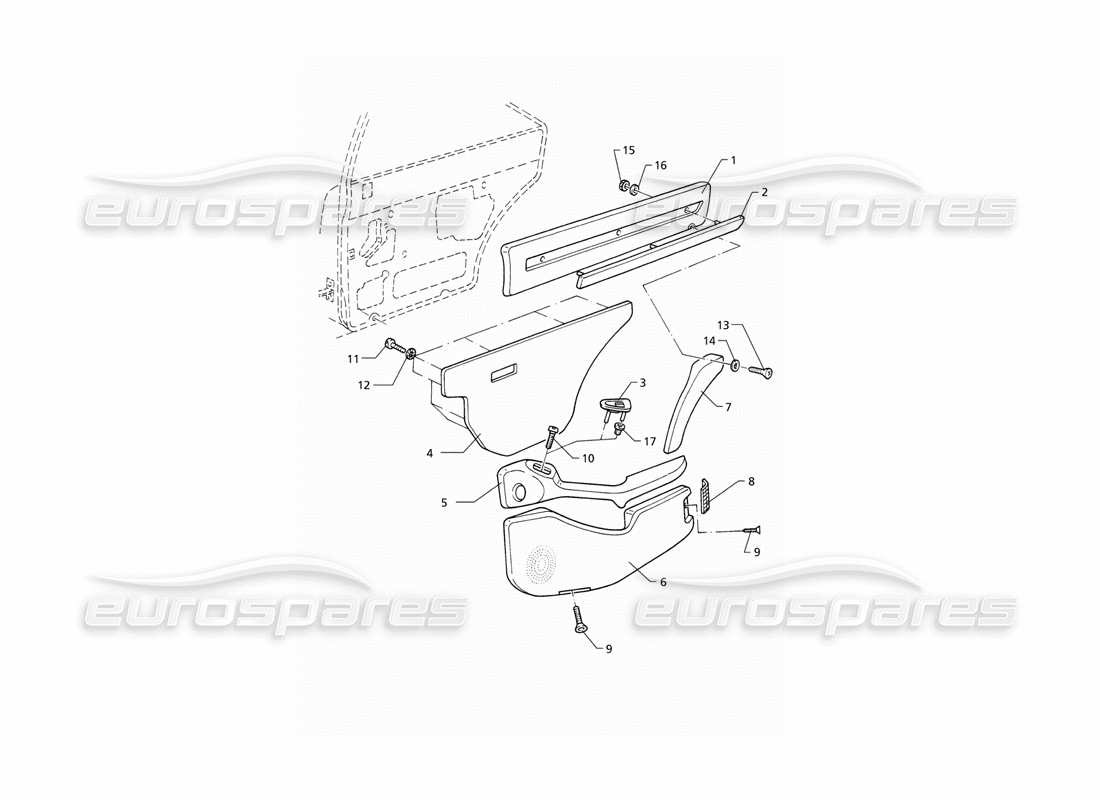 maserati qtp v8 (1998) inner trims: rear door panels part diagram