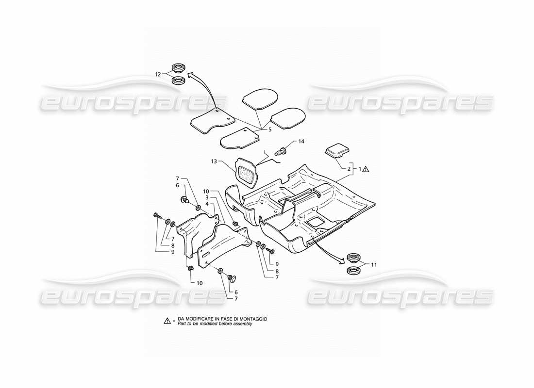 maserati qtp v8 (1998) passenger compartment carpets: vehicles with double airbag part diagram