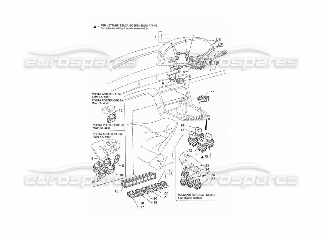 maserati qtp v8 (1998) switches and steering lock (rhd) part diagram