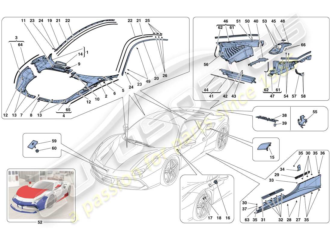 ferrari 488 gtb (europe) shields - external trim part diagram