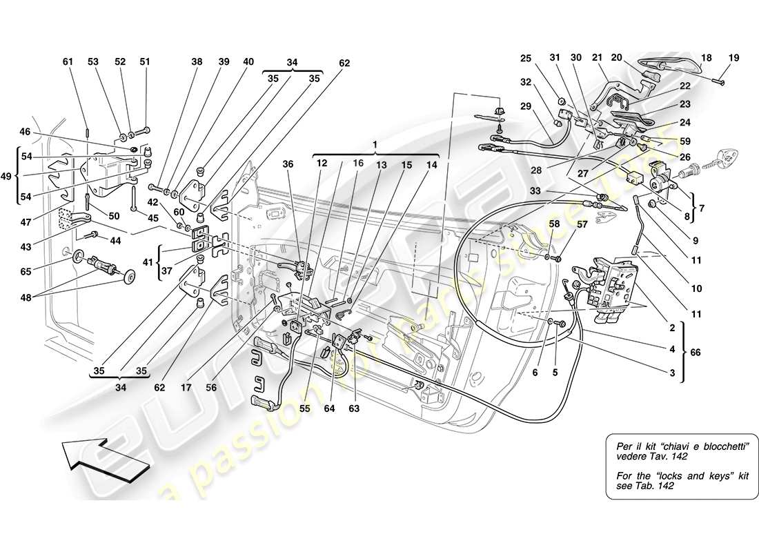 ferrari f430 coupe (europe) doors - opening mechanism and hinges part diagram