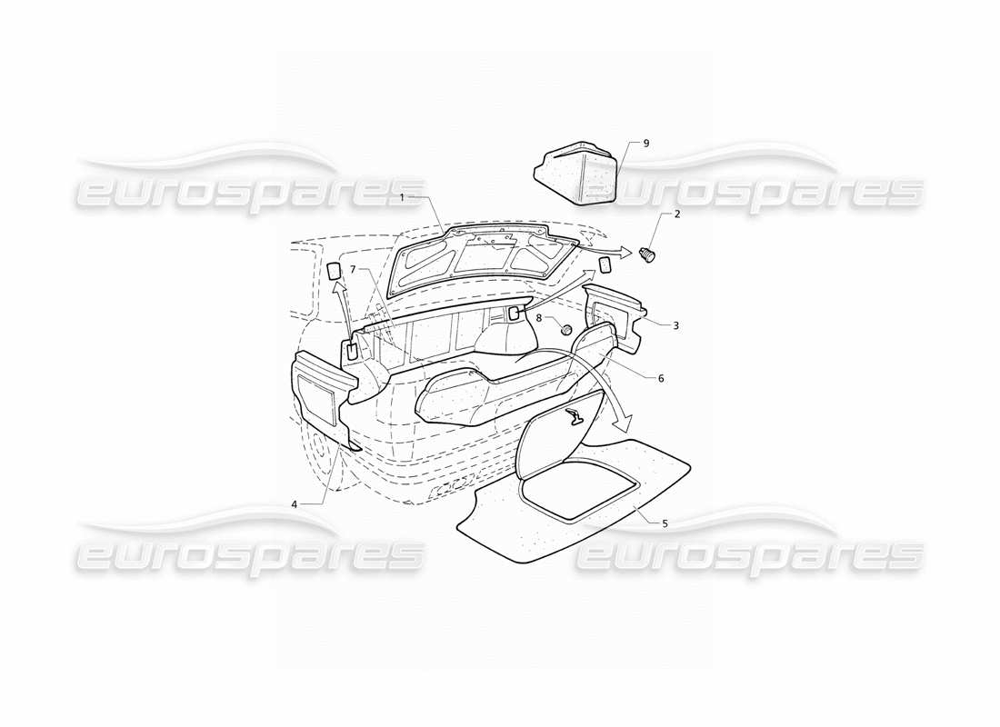 maserati qtp v8 (1998) boot: carpets part diagram