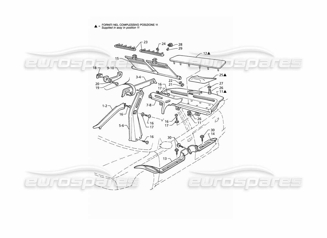 maserati qtp v8 (1998) inner trims: pillars part diagram