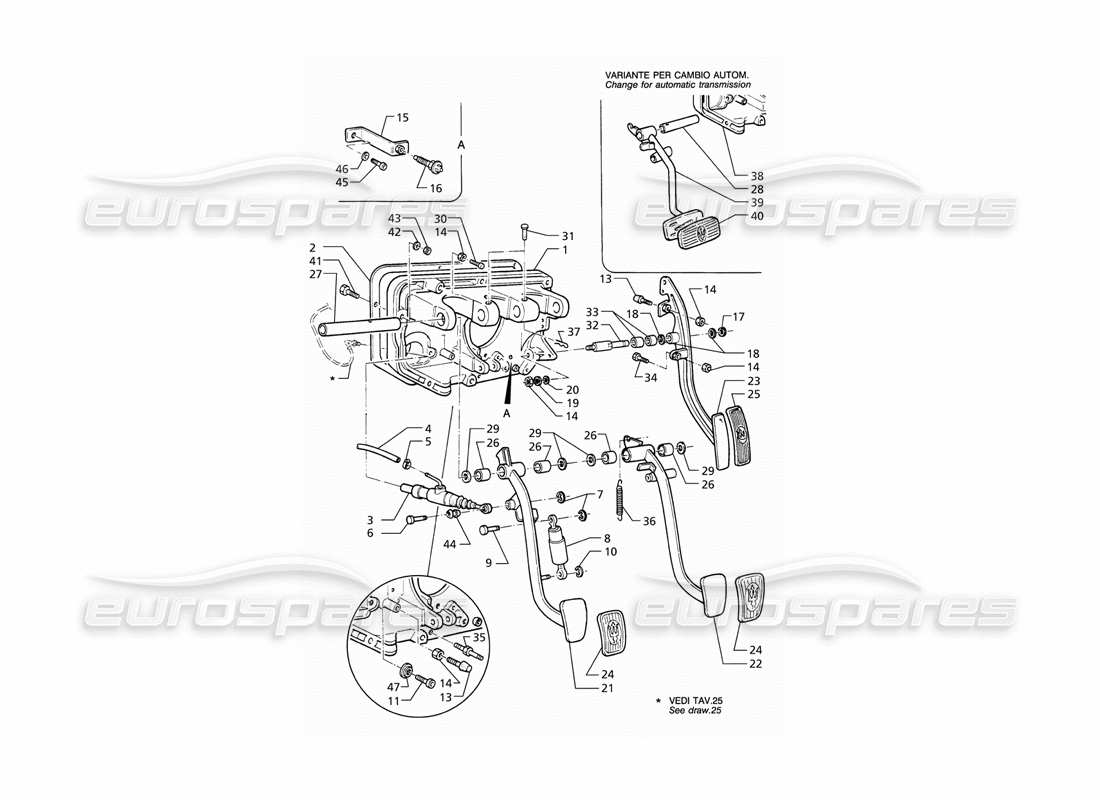 maserati qtp v8 (1998) pedal assy and clutch pump (lhd) part diagram