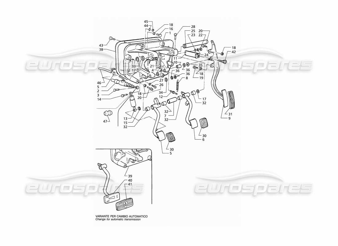 maserati qtp v8 (1998) pedal assy and clutch pump (rhd) part diagram