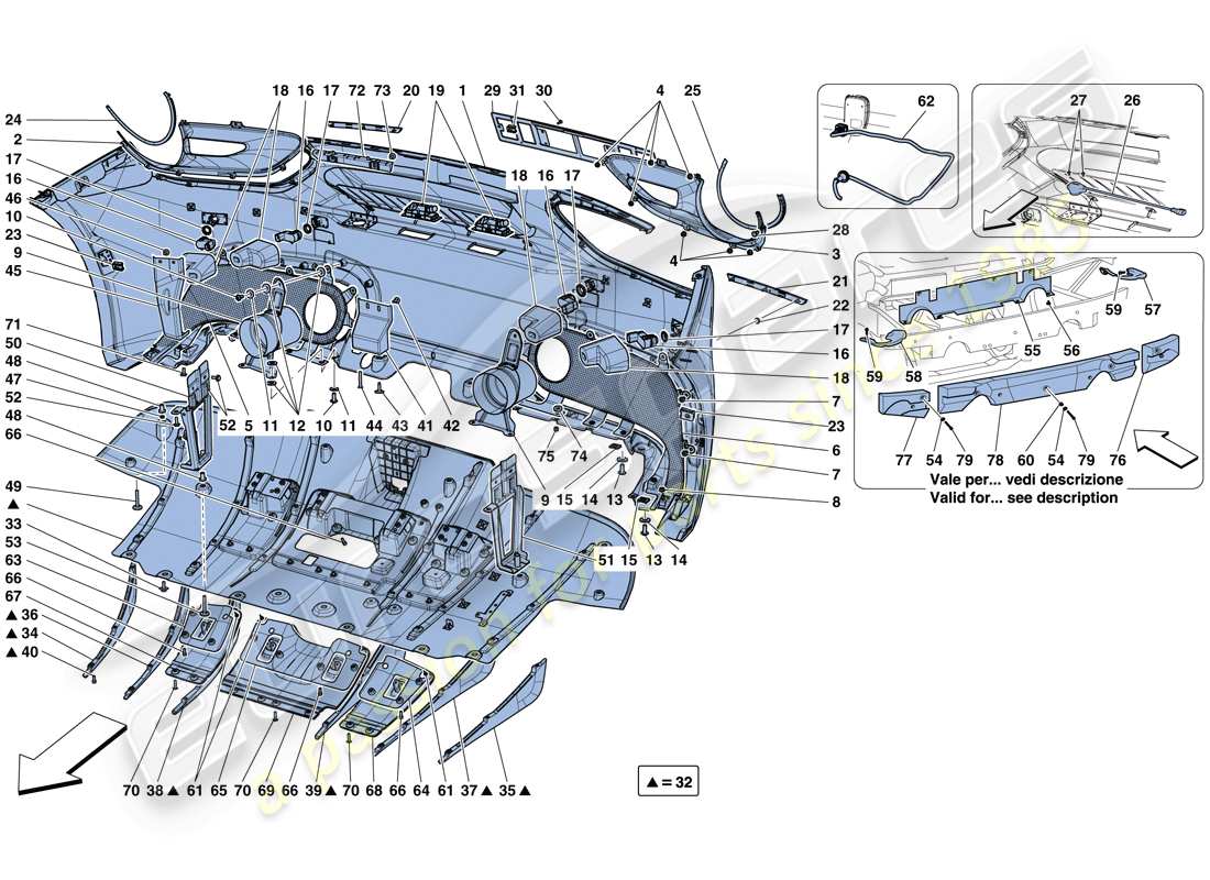 ferrari 488 spider (rhd) rear bumper part diagram