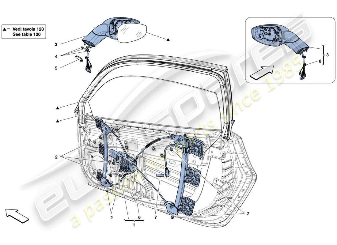 ferrari 488 spider (europe) doors - power window and rear view mirror part diagram