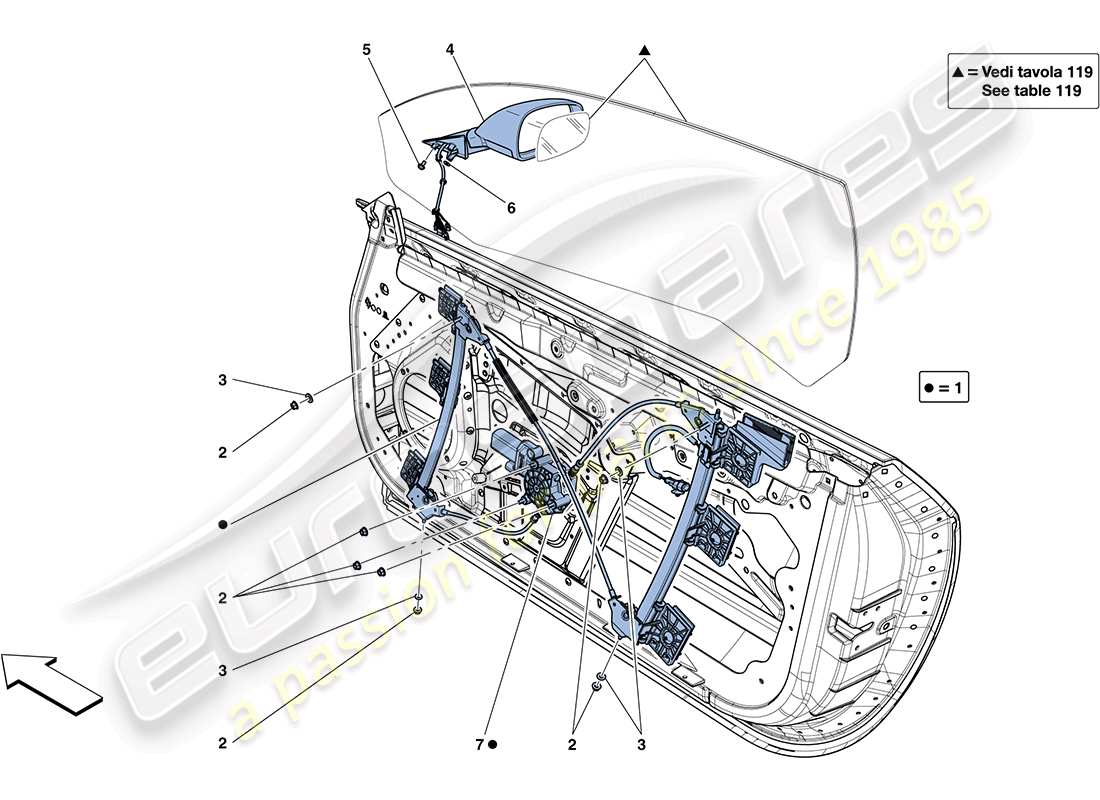 ferrari ff (usa) doors - power windows and rear-view mirror part diagram