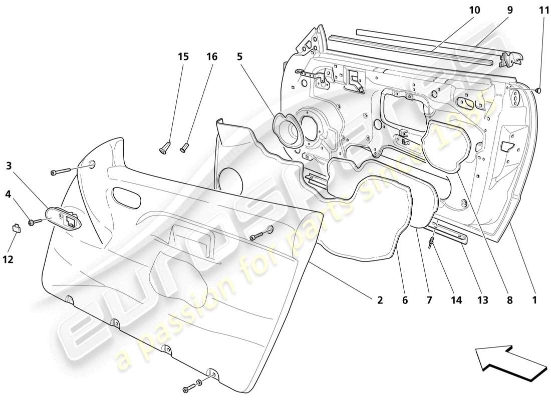 maserati trofeo doors - framework and coverings part diagram