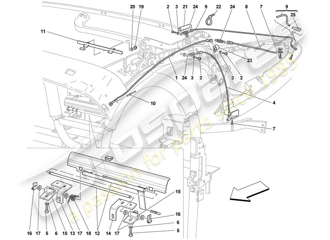 ferrari f430 scuderia (usa) roof cables and mechanism part diagram