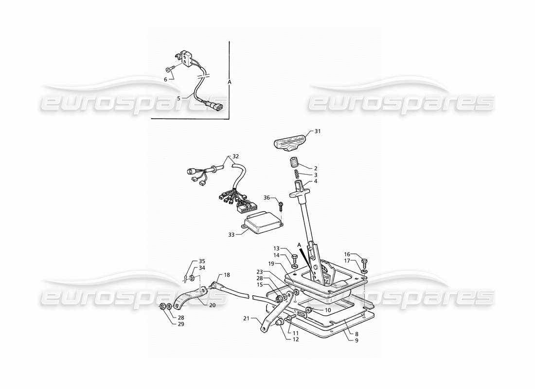 maserati qtp v8 (1998) automatic transmission - outside controls part diagram