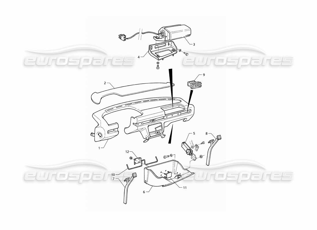 maserati qtp v8 (1998) instrument panel : vehicles with double airbag part diagram