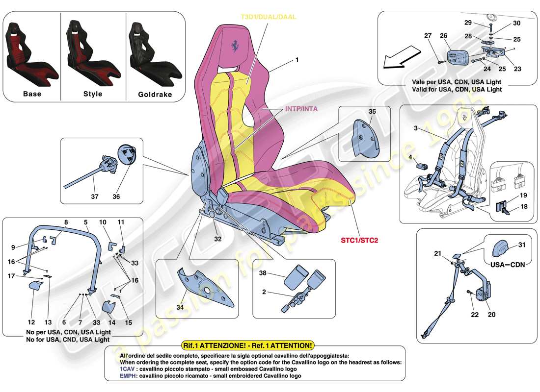 ferrari 458 speciale (rhd) racing seat and rollbar part diagram