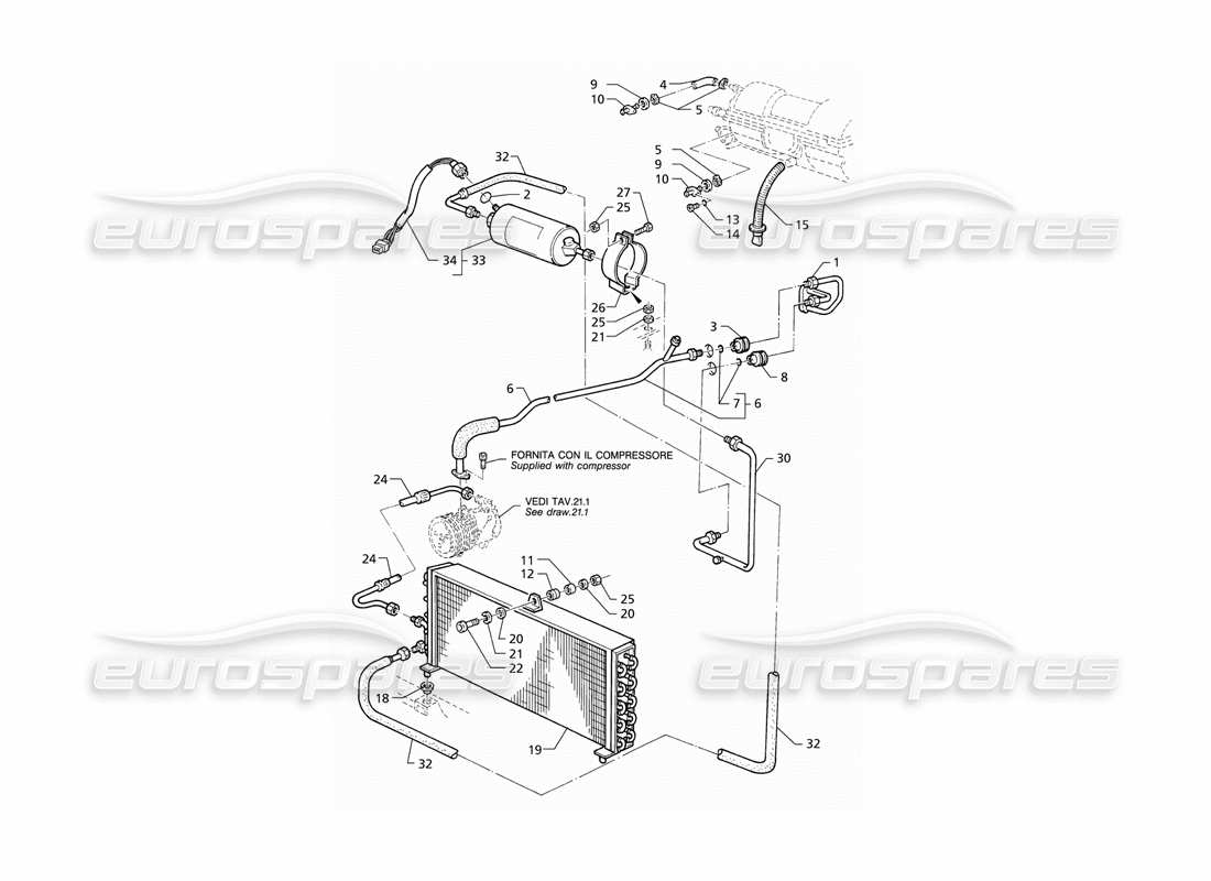 maserati qtp v8 (1998) air conditioning system (rhd) part diagram