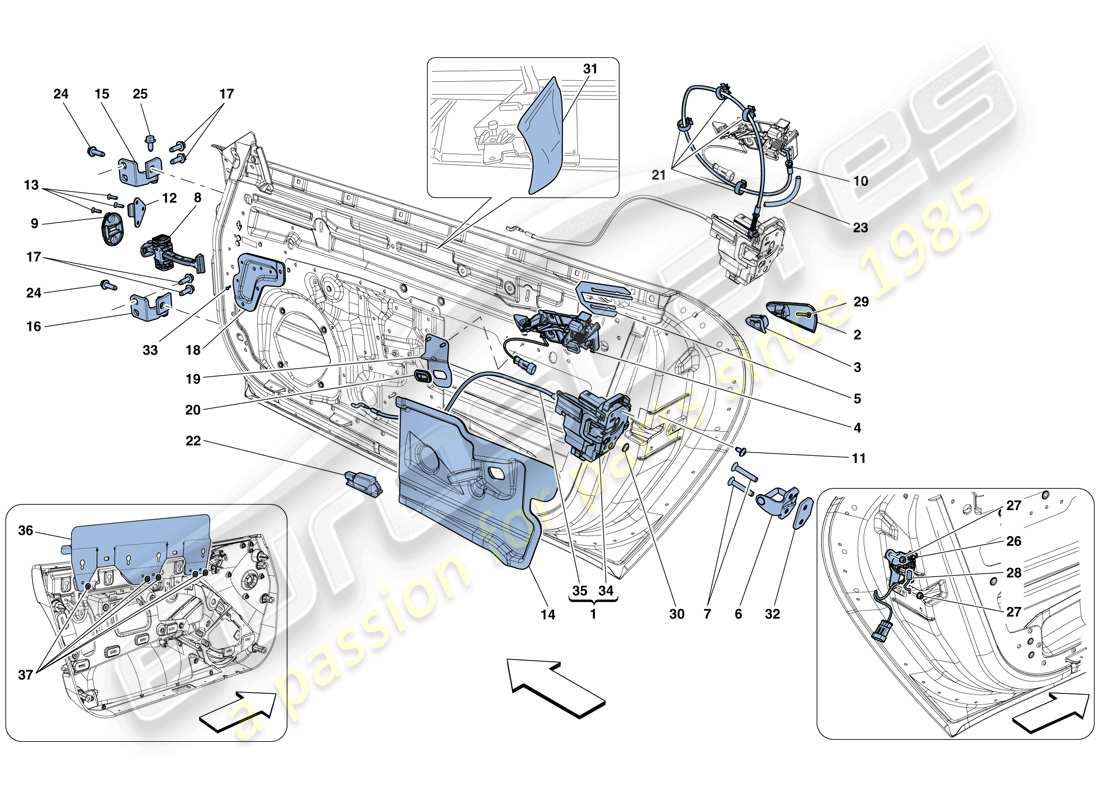 ferrari f12 tdf (usa) doors - opening mechanisms and hinges part diagram