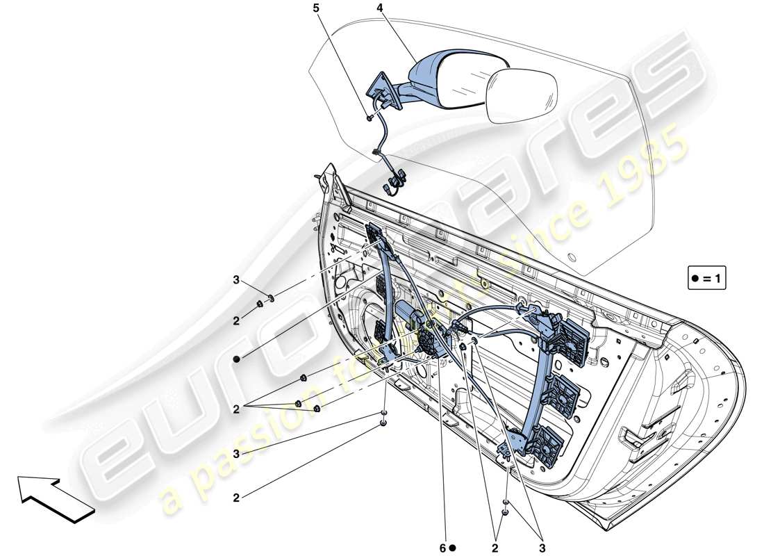 ferrari f12 tdf (rhd) doors - power window and rear view mirror part diagram