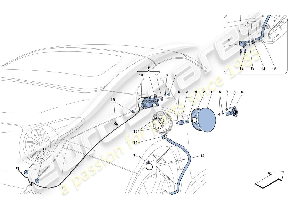 ferrari california t (rhd) fuel filler flap and controls part diagram