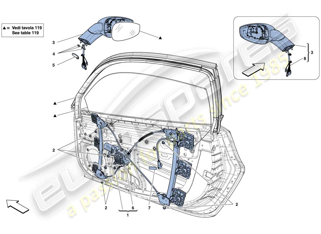 ferrari 488 gtb (usa) doors - power window and rear view mirror part diagram