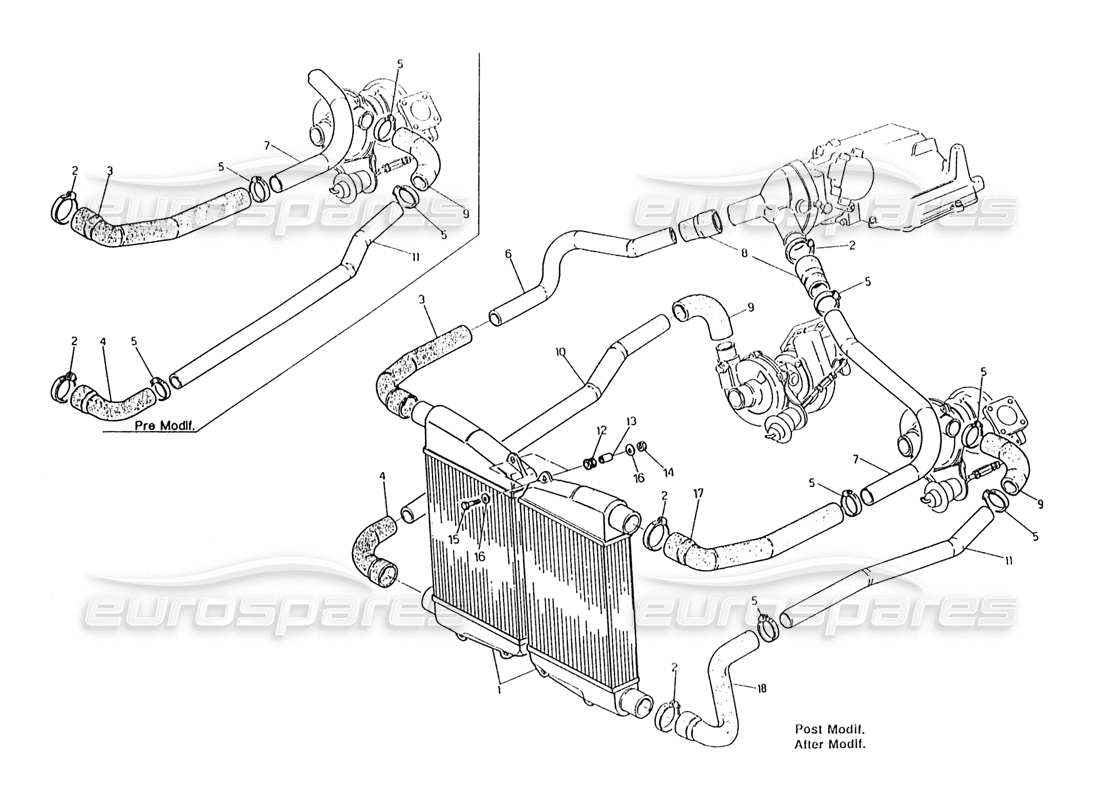 maserati karif 2.8 heat exchanger - pipes part diagram