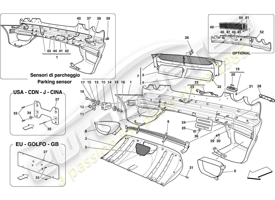 ferrari f430 coupe (usa) rear bumper part diagram