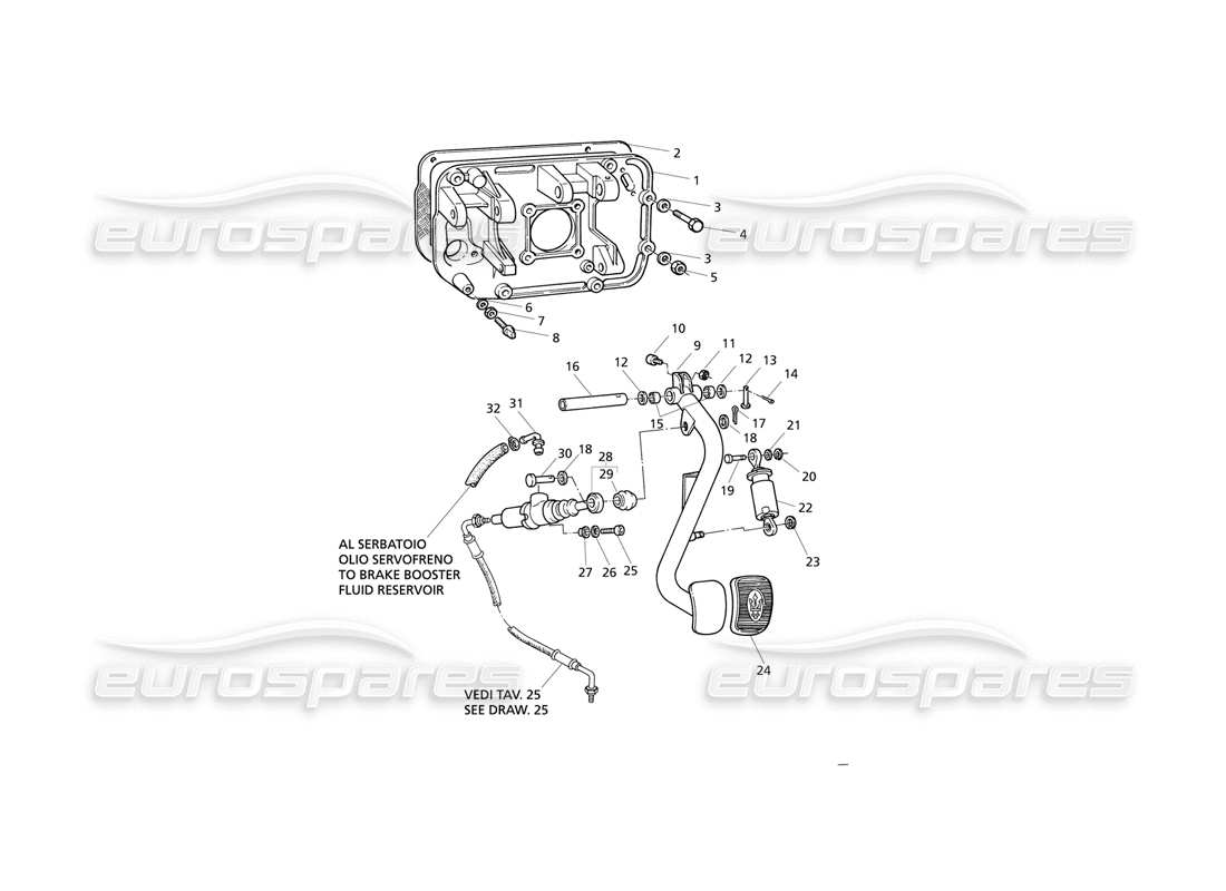 maserati qtp v8 evoluzione clutch pedal and pump pedal support (rh drive) part diagram