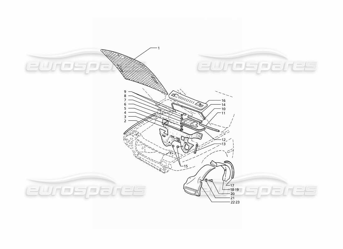 maserati ghibli 2.8 (abs) bonnet and engine compartment part diagram