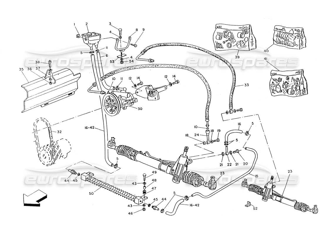 maserati 418 / 4.24v / 430 power steering box with oil cooler part diagram