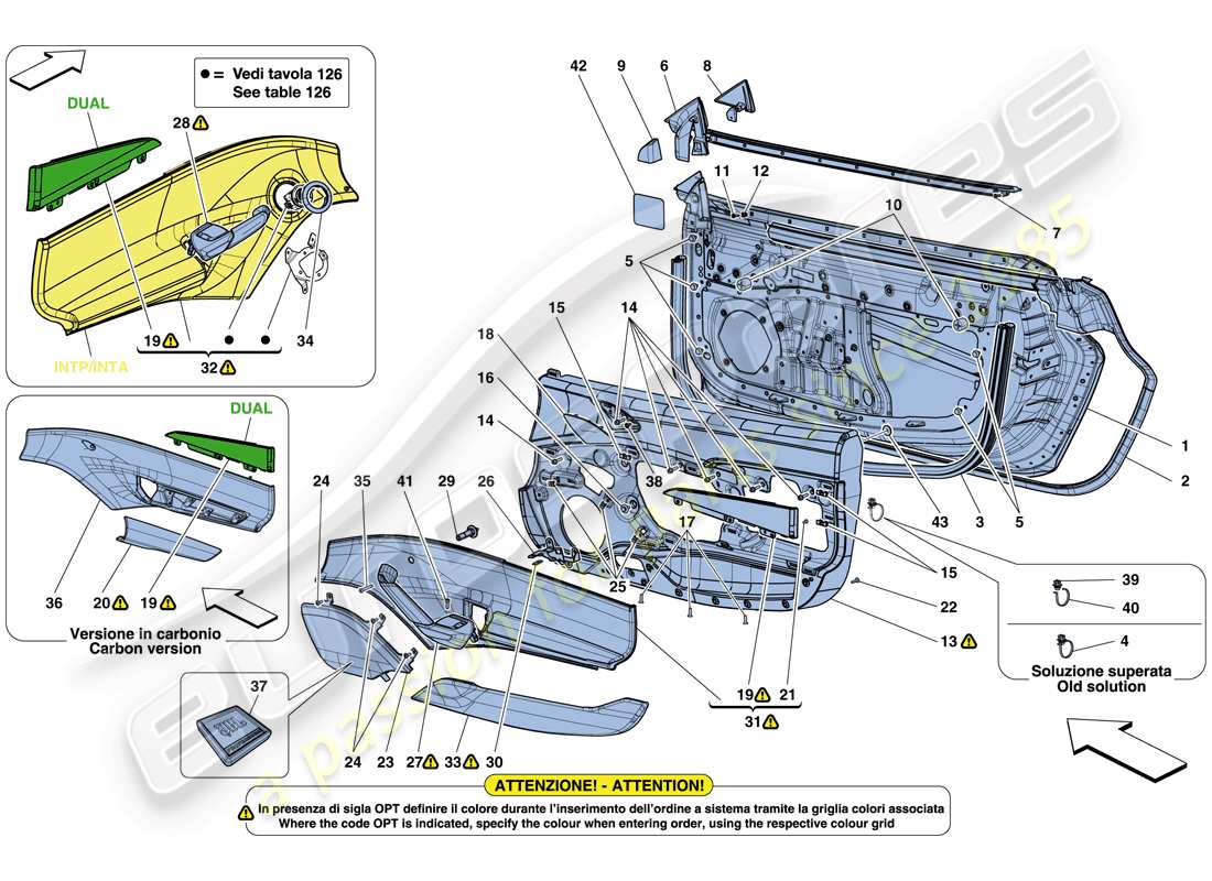 ferrari 488 spider (europe) doors - substructure and trim part diagram