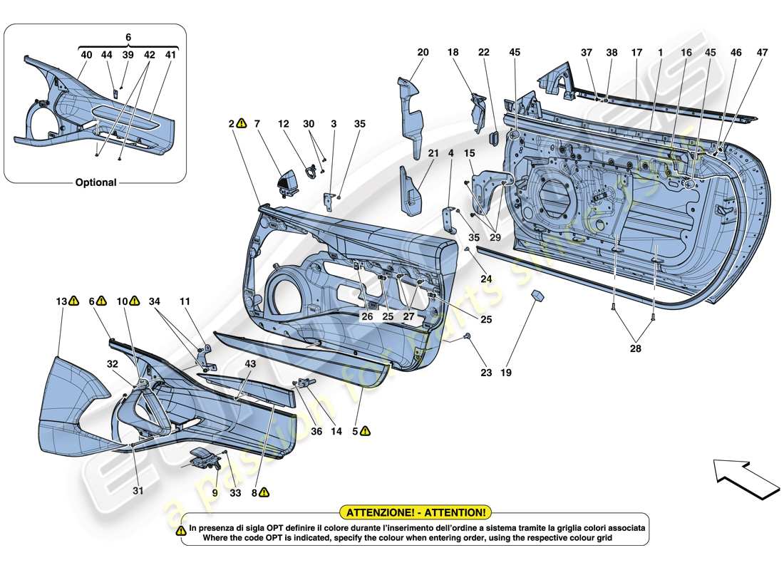 ferrari 812 superfast (europe) doors - substructure and trim part diagram