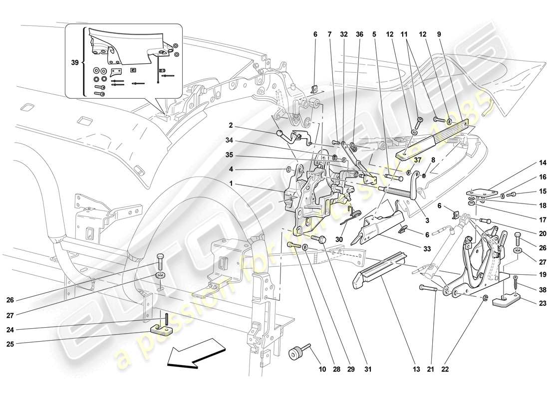 ferrari f430 scuderia spider 16m (rhd) roof kinematics - lower part part diagram