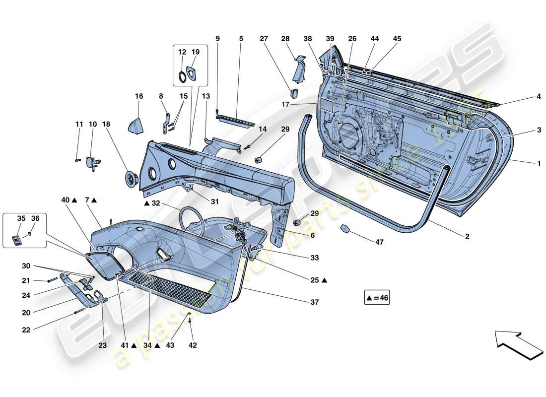 ferrari f12 tdf (usa) doors - substructure and trim part diagram