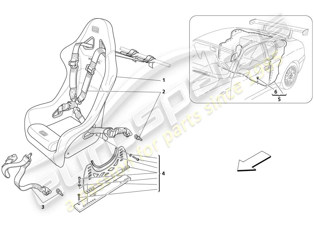 maserati trofeo front seat, belts and rear cover part diagram