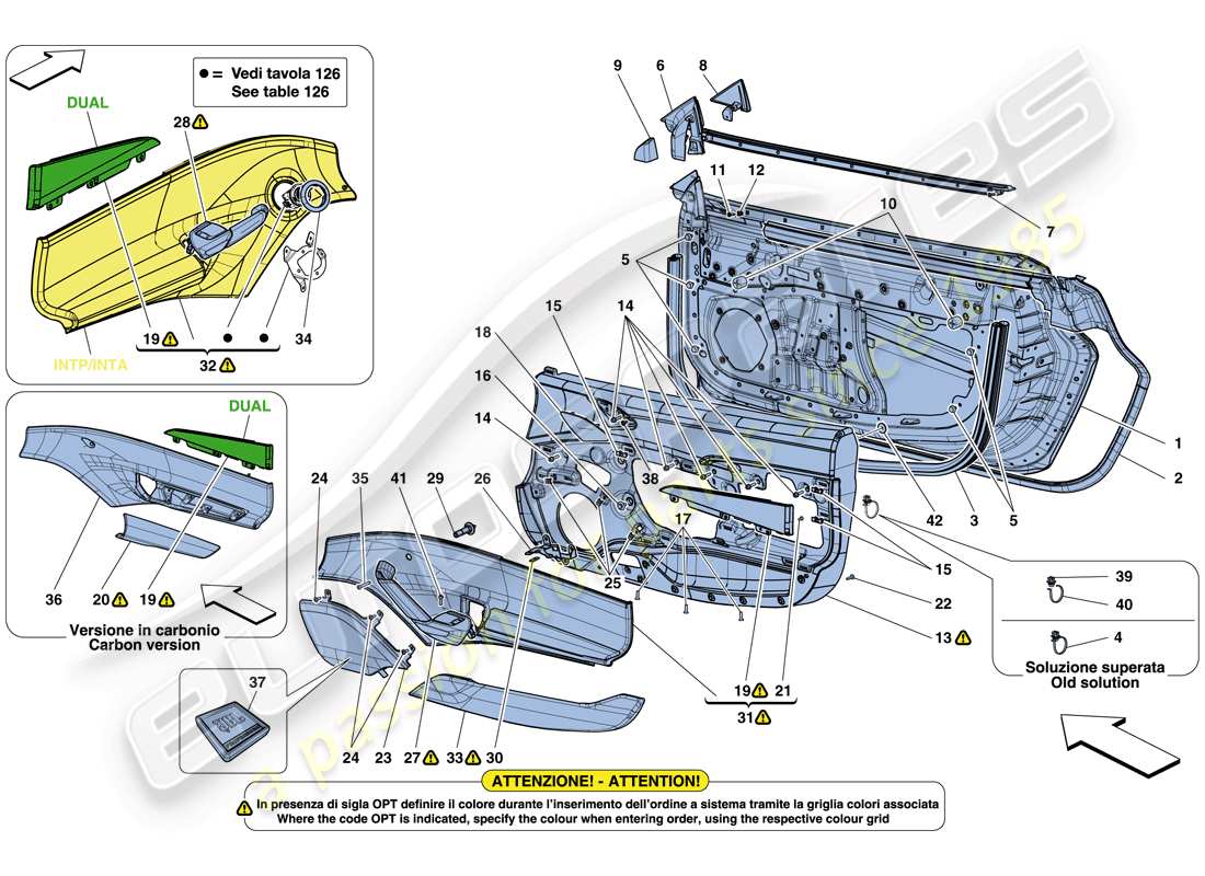 ferrari 488 gtb (rhd) doors - substructure and trim part diagram