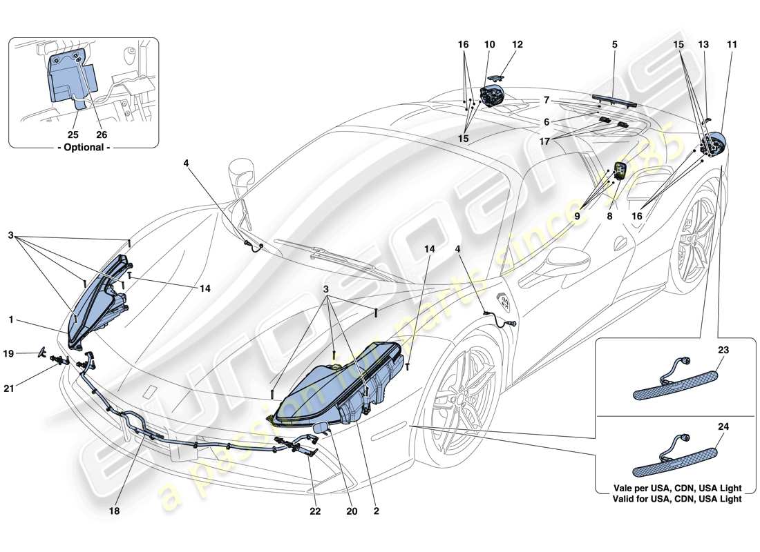 ferrari 488 spider (europe) headlights and taillights part diagram