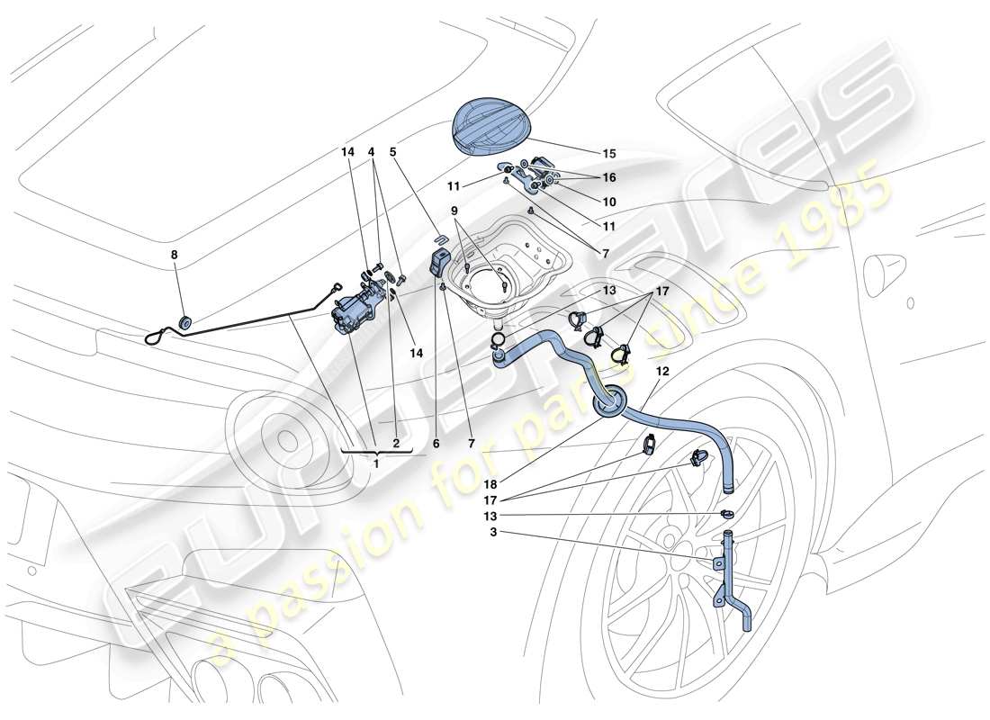 ferrari f12 tdf (usa) fuel filler flap and controls part diagram