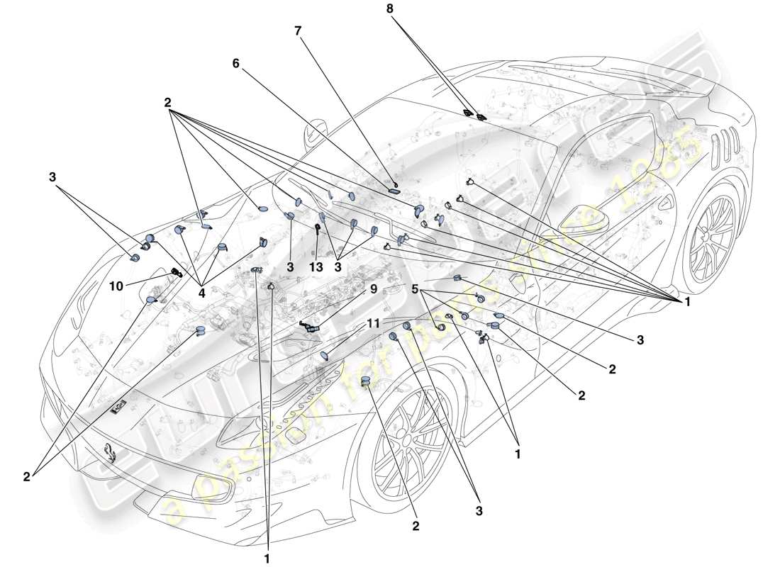 ferrari f12 tdf (usa) various fastenings for the electrical system part diagram