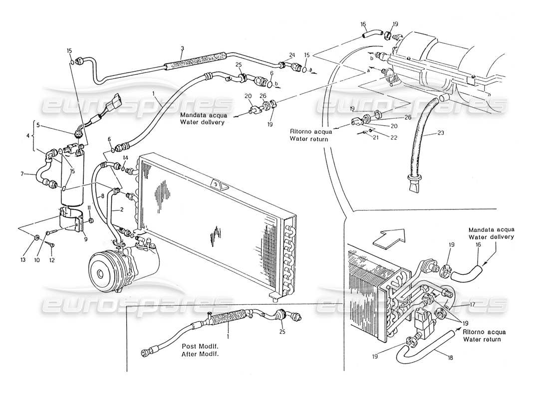 maserati karif 2.8 air conditioning system lh steering (after modif.) part diagram