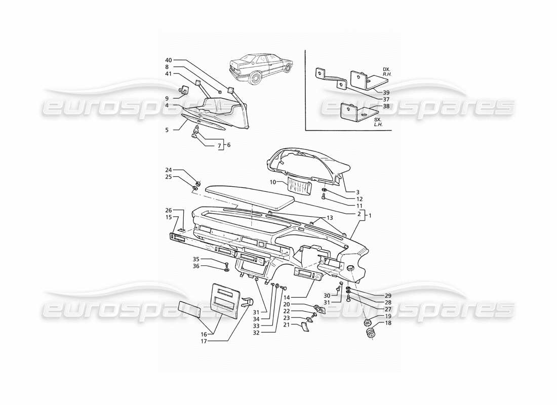 maserati ghibli 2.8 (abs) instrument panel (rh drive) part diagram