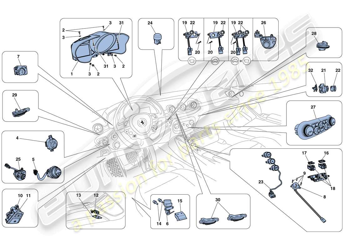 ferrari f12 berlinetta (usa) dashboard and tunnel instruments part diagram