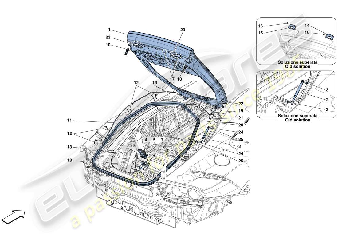 ferrari 812 superfast (europe) rear lid and opening mechanism part diagram