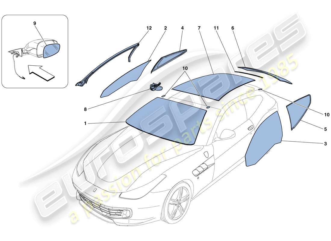 ferrari gtc4 lusso t (rhd) screens, windows and seals part diagram