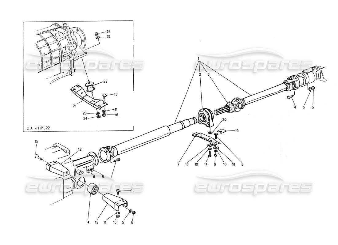 maserati 418 / 4.24v / 430 propeller shaft, zf part diagram