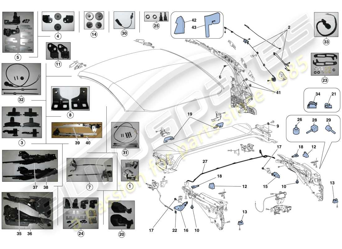 ferrari california t (usa) electric roof: kinematics part diagram