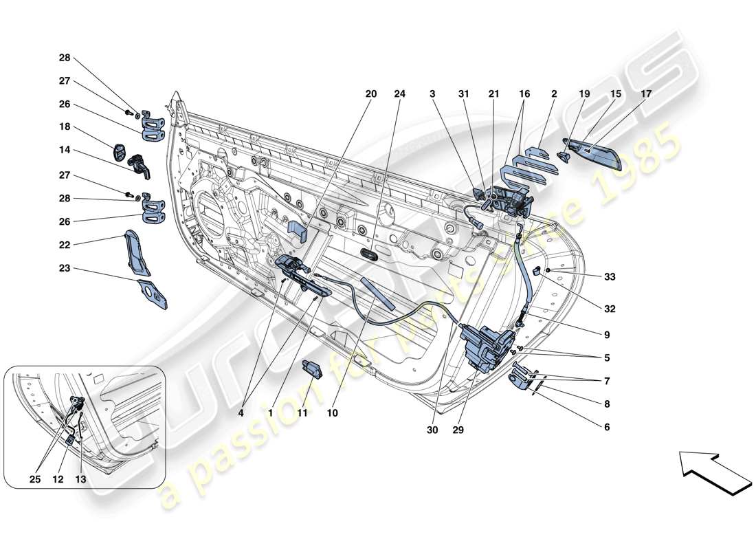 ferrari gtc4 lusso t (rhd) doors - opening mechanisms and hinges part diagram