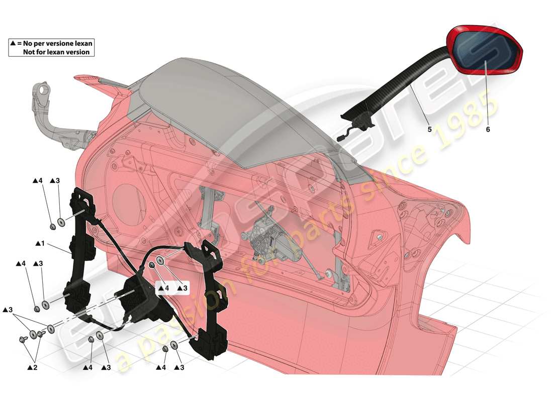 ferrari laferrari (europe) doors - power window and rear view mirror part diagram